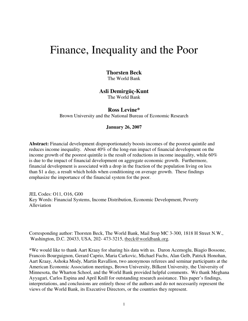 Pdf Finance Inequality And The Poor