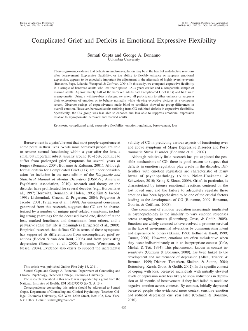 pdf complicated grief and deficits in emotional expressive flexibility