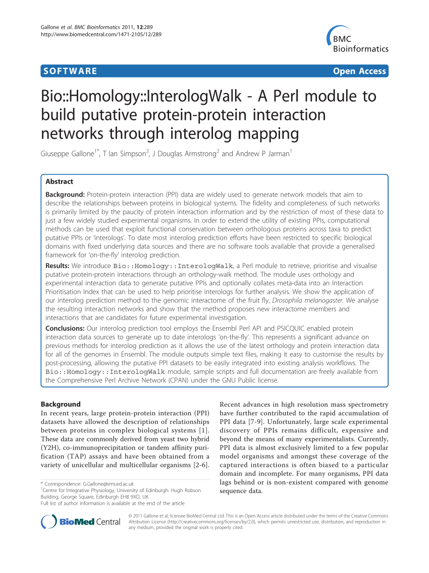 Pdf Bio Homology Interologwalk A Perl Module To Build Putative Protein Protein Interaction Networks Through Interolog Mapping