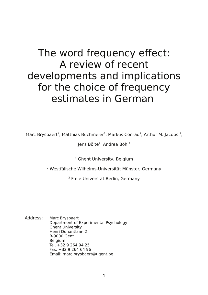 Pdf The Word Frequency Effect A Review Of Recent