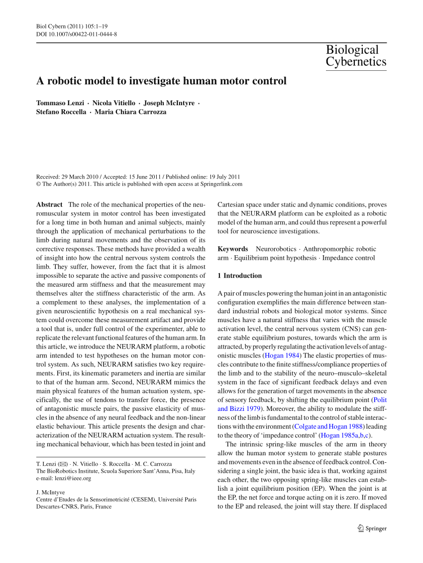 Pdf A Robotic Model To Investigate Human Motor Control