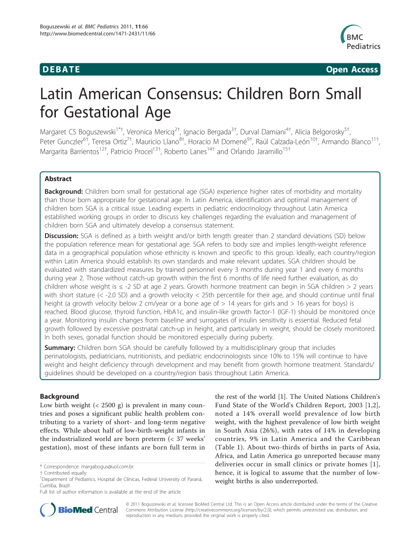 PDF) Latin American Consensus: Children Born Small for Gestational Age