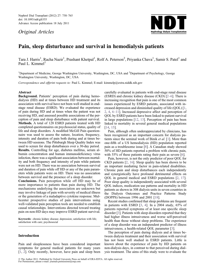 pdf-pain-sleep-disturbance-and-survival-in-hemodialysis-patients