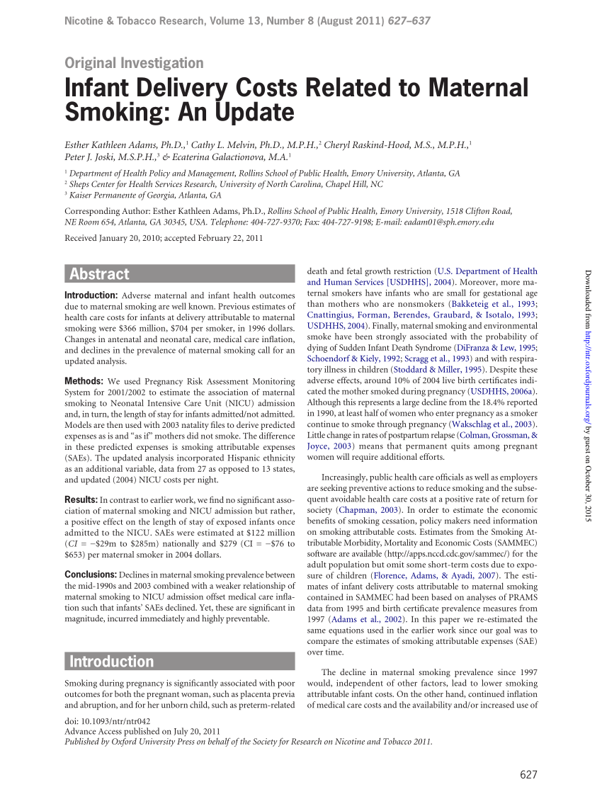 research articles on maternal smoking