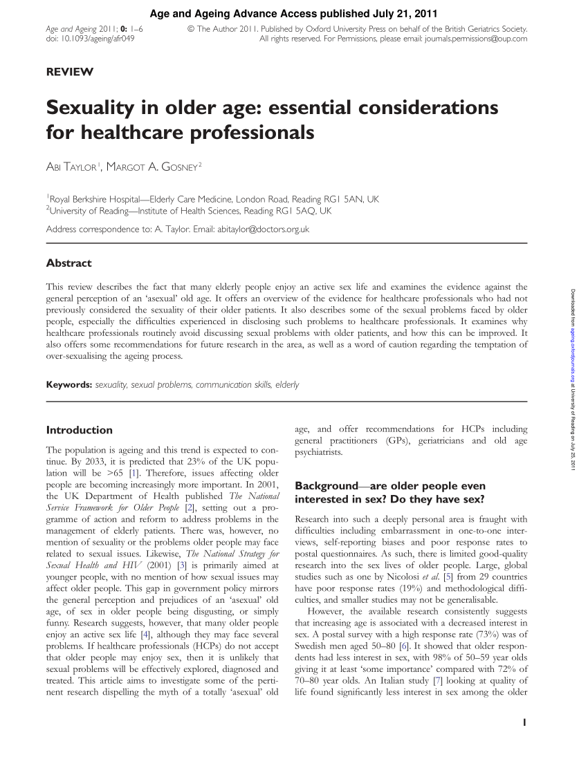 Pdf Sexuality In Older Age Essential Considerations For Healthcare Professionals 1235