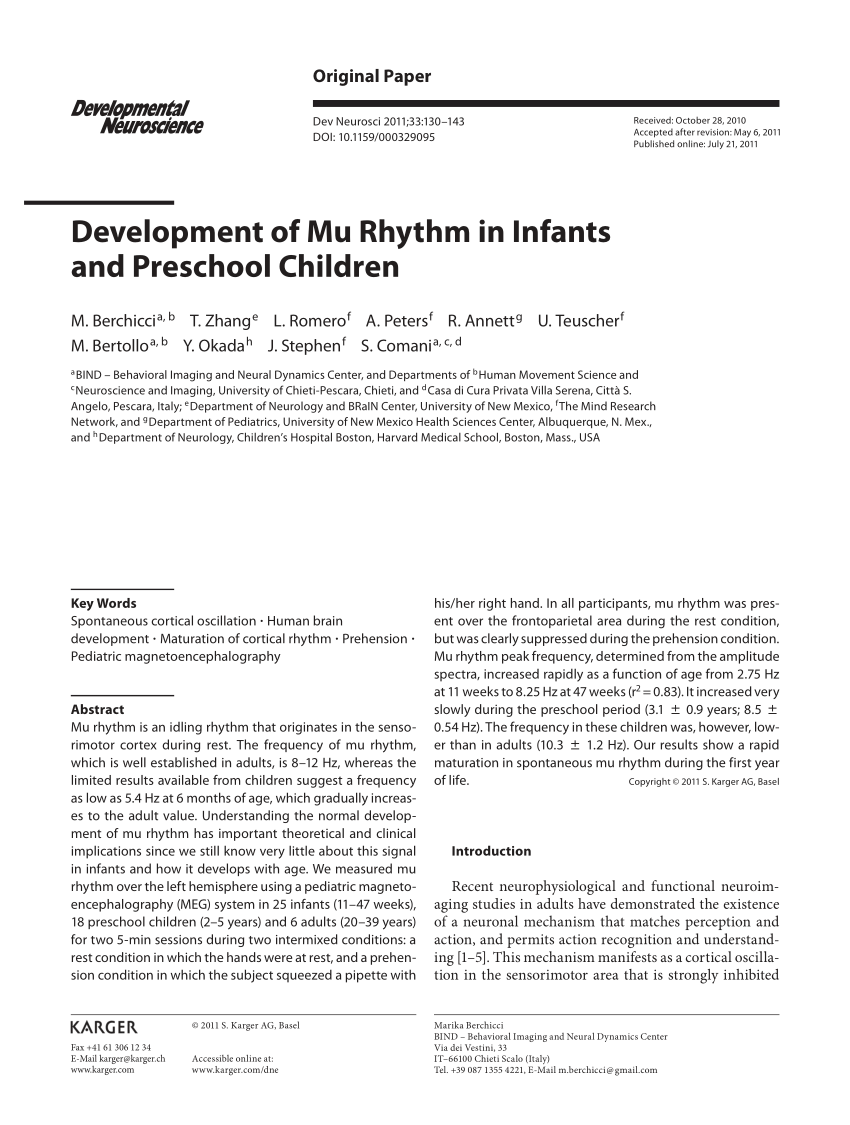 Pdf Development Of Mu Rhythm In Infants And Preschool Children