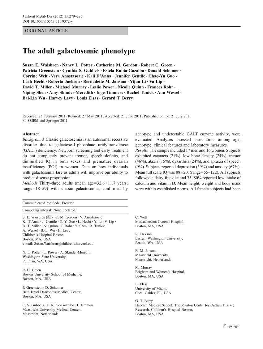 Pdf The Adult Galactosemic Phenotype