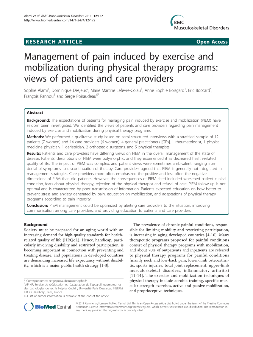 PDF) Management of pain induced by exercise and mobilization ...