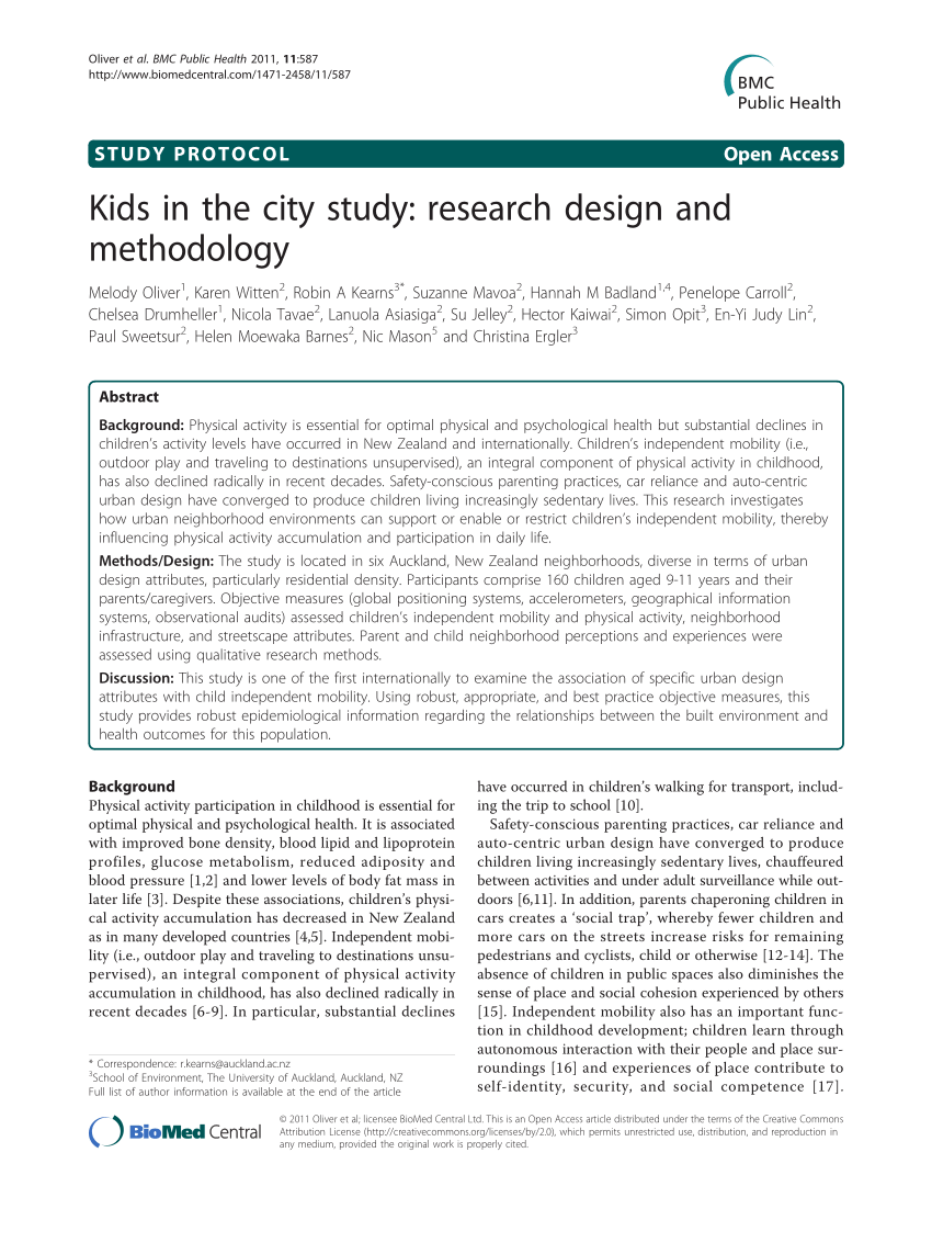 PDF) Kids in the City Study: Research design and methodology