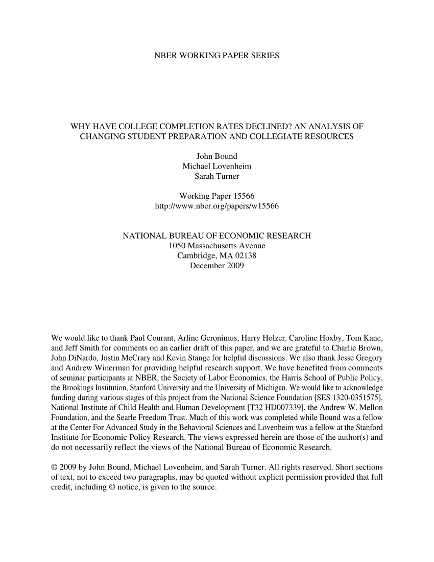 Pdf Why Have College Completion Rates Declined An Analysis Of Changing Student Preparation And Collegiate Resources