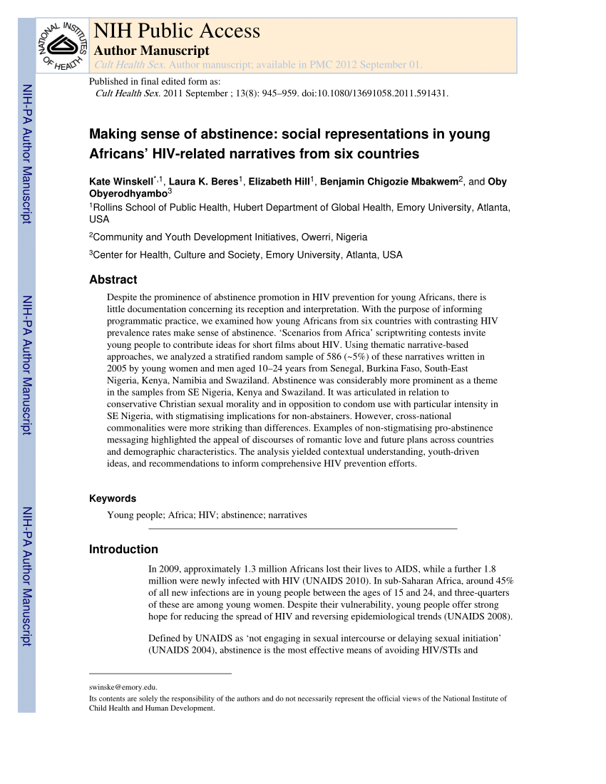 PDF Making sense of abstinence Social representations in young