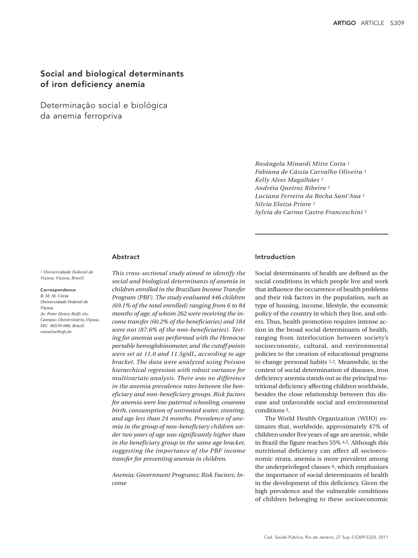 PDF Social and biological determinants of iron deficiency anemia 