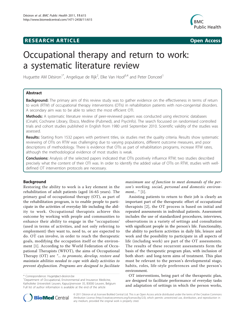 literature review example occupational therapy