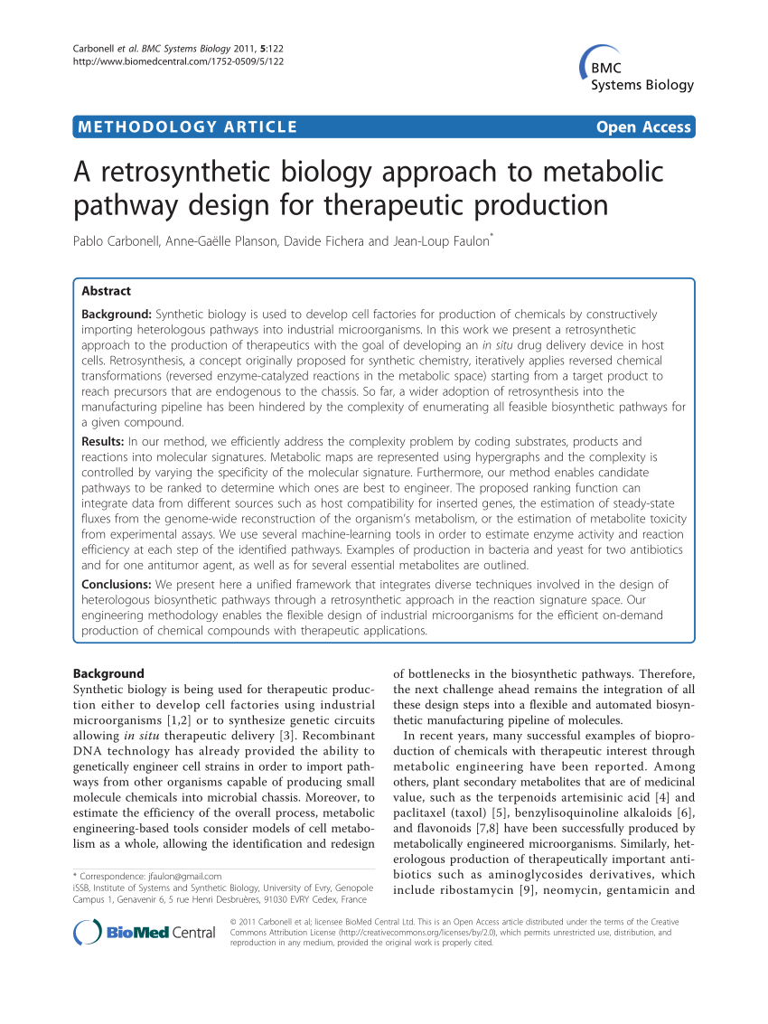 (PDF) A retrosynthetic biology approach to metabolic pathway ...