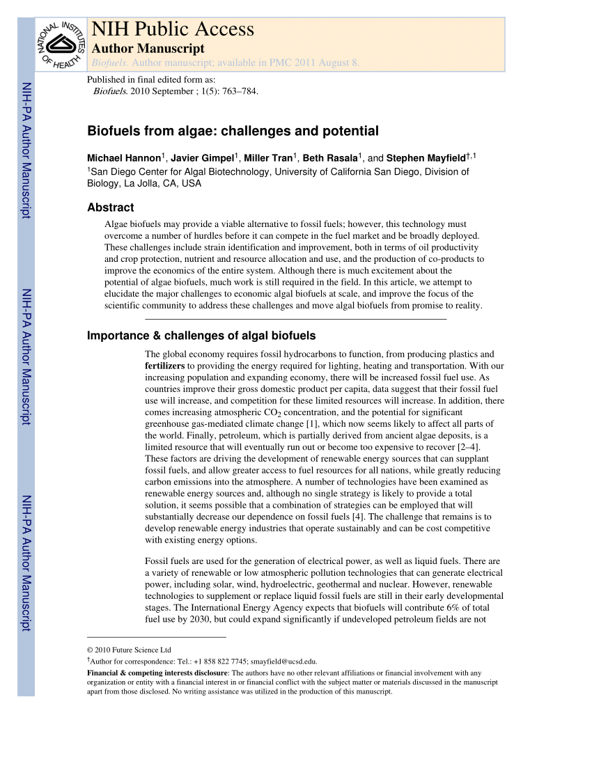 algae as biofuel research paper