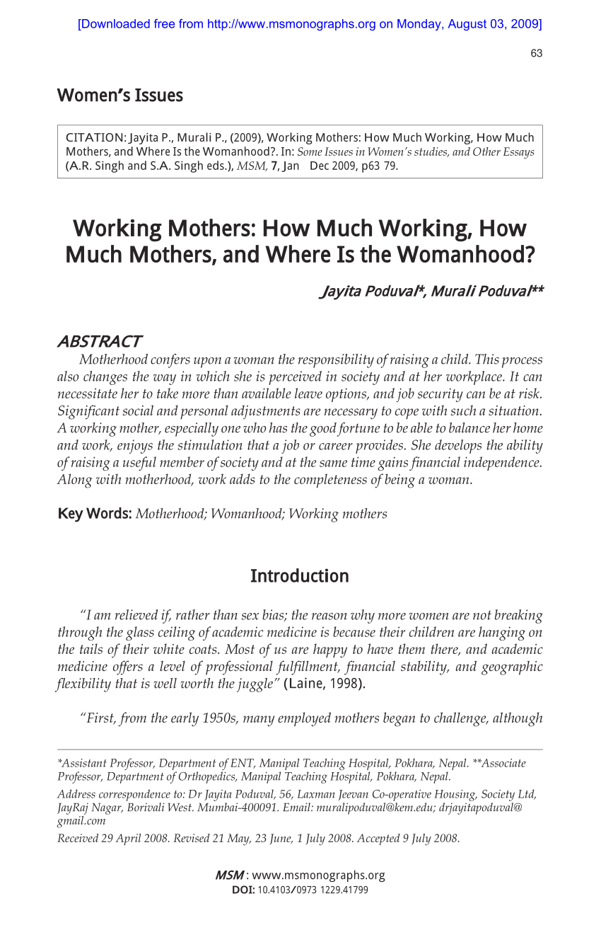 essay about working mothers