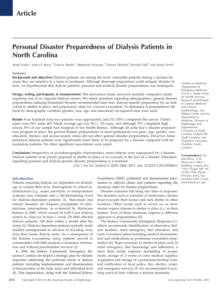 Pdf Personal Disaster Preparedness Of Dialysis Patients In North Carolina 5728