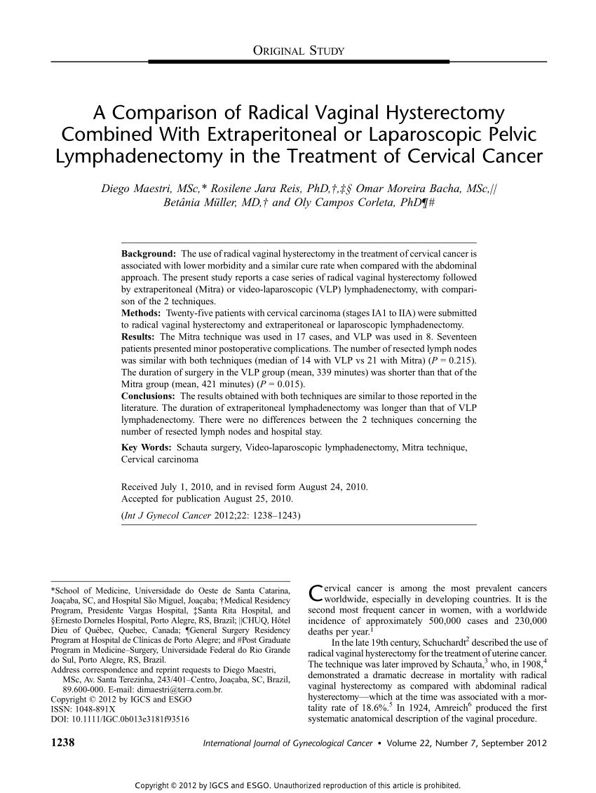 Pdf A Comparison Of Radical Vaginal Hysterectomy Combined With 6771