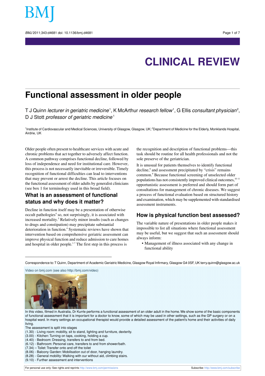 Pdf Functional Assessment In Older People