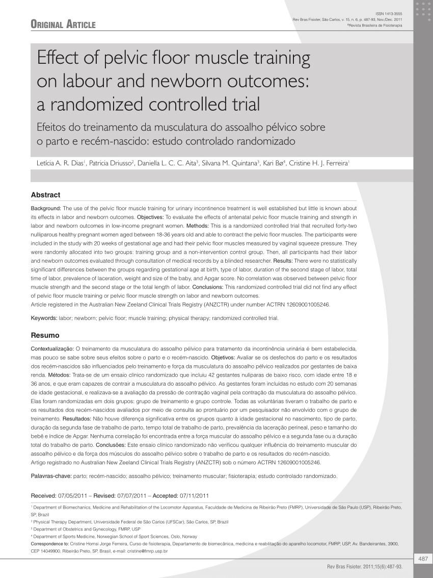 Pdf Effect Of Pelvic Floor Muscle Training On Labour And Newborn Outcomes A Randomized