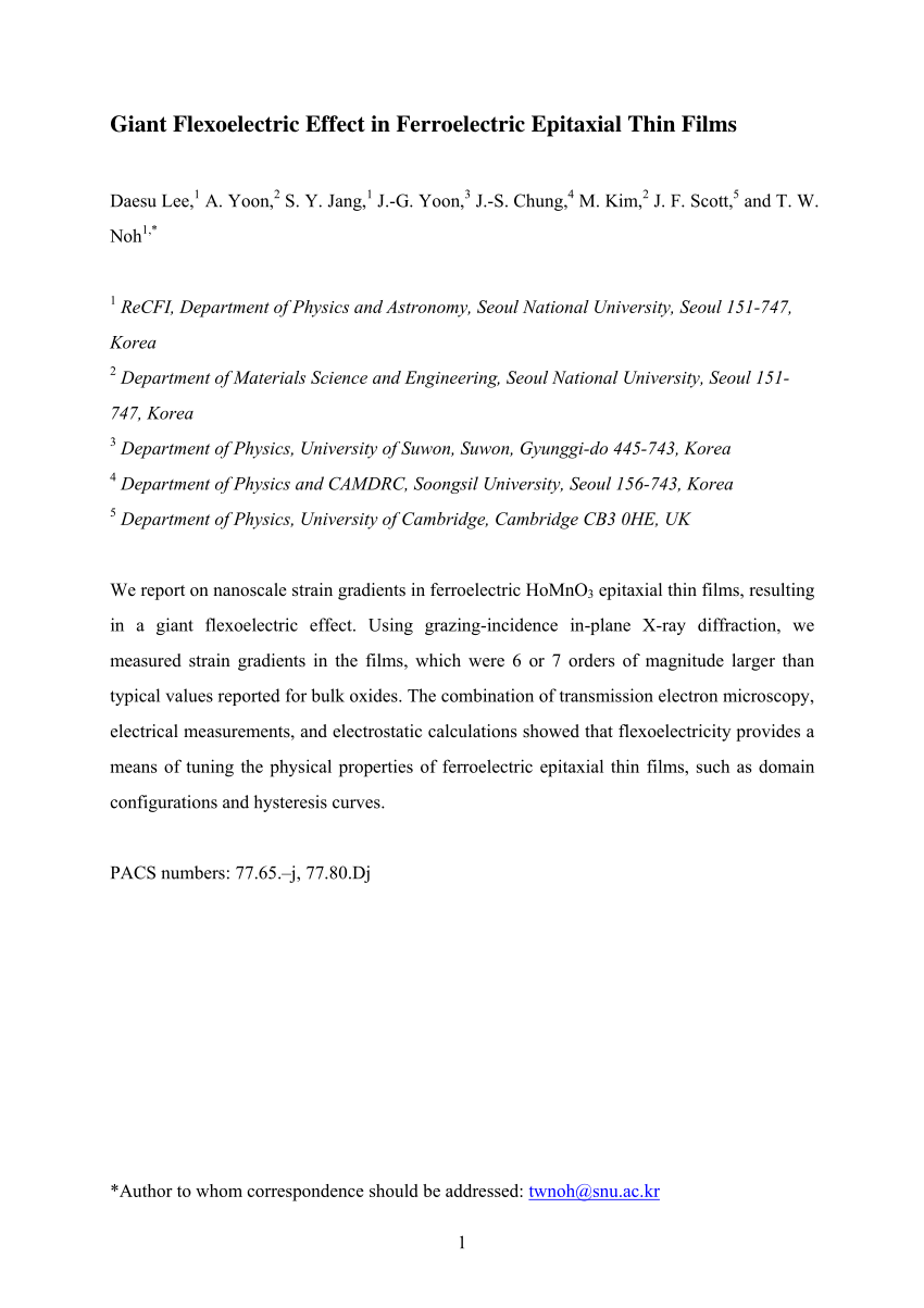 PDF) Giant Flexoelectric Effect in Ferroelectric Epitaxial Thin Films