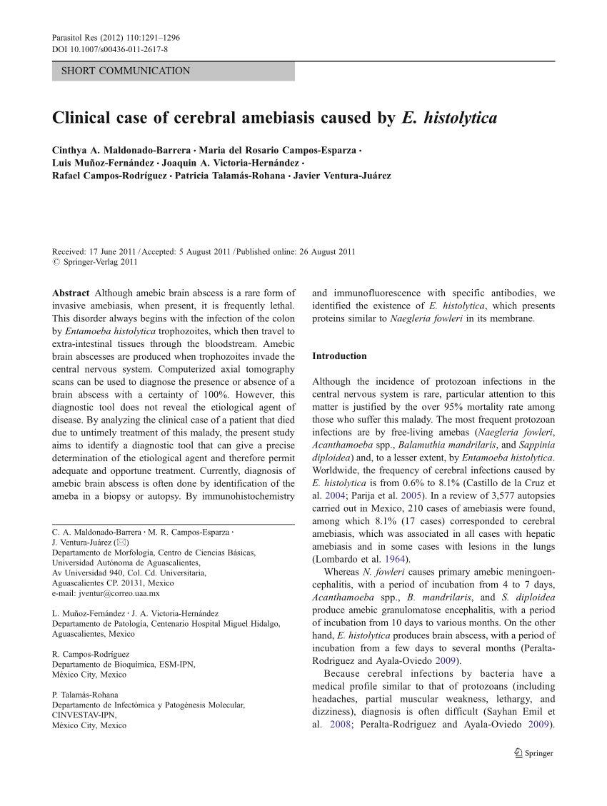 Pdf Clinical Case Of Cerebral Amebiasis Caused By E Histolytica