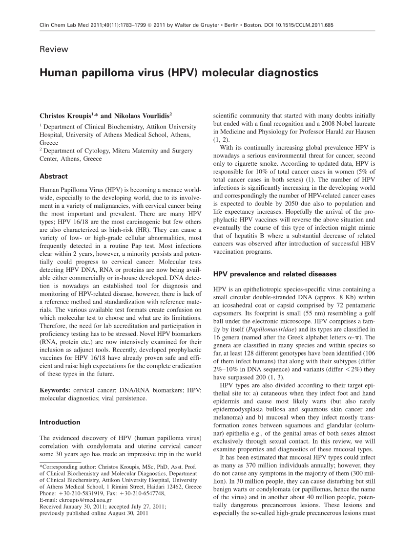 human papillomavirus hpv molecular diagnostics