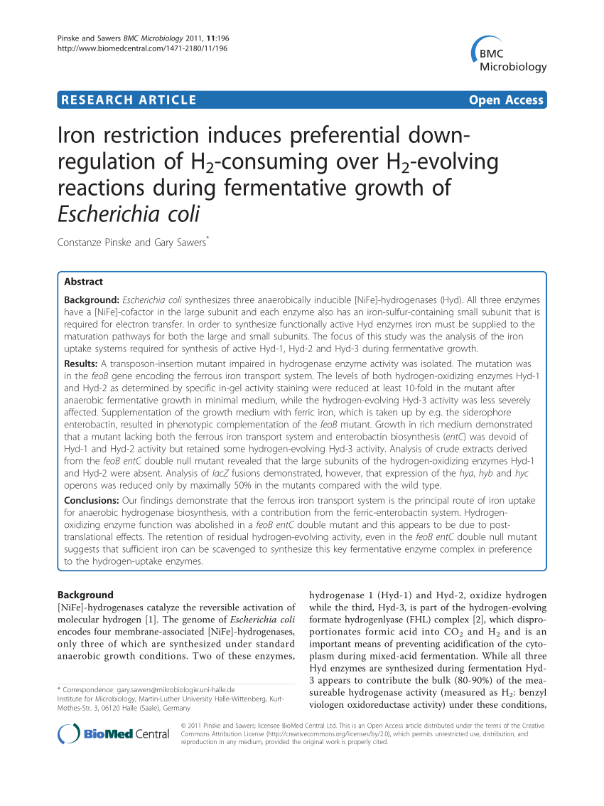 PDF) Iron restriction induces preferential down-regulation of H2 ...