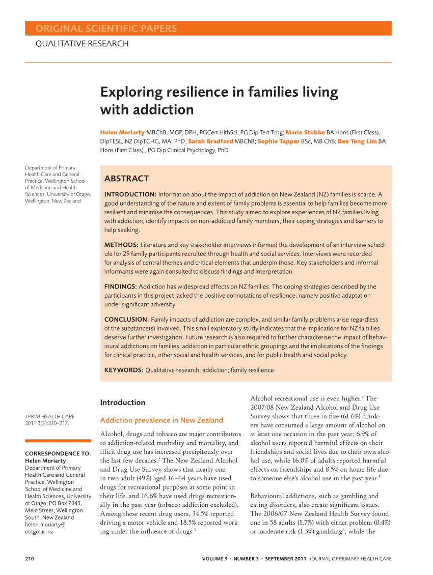 Pdf Exploring Resilience In Families Living With Addiction