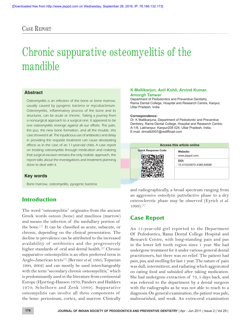 Pdf Chronic Suppurative Osteomyelitis Of The Mandible