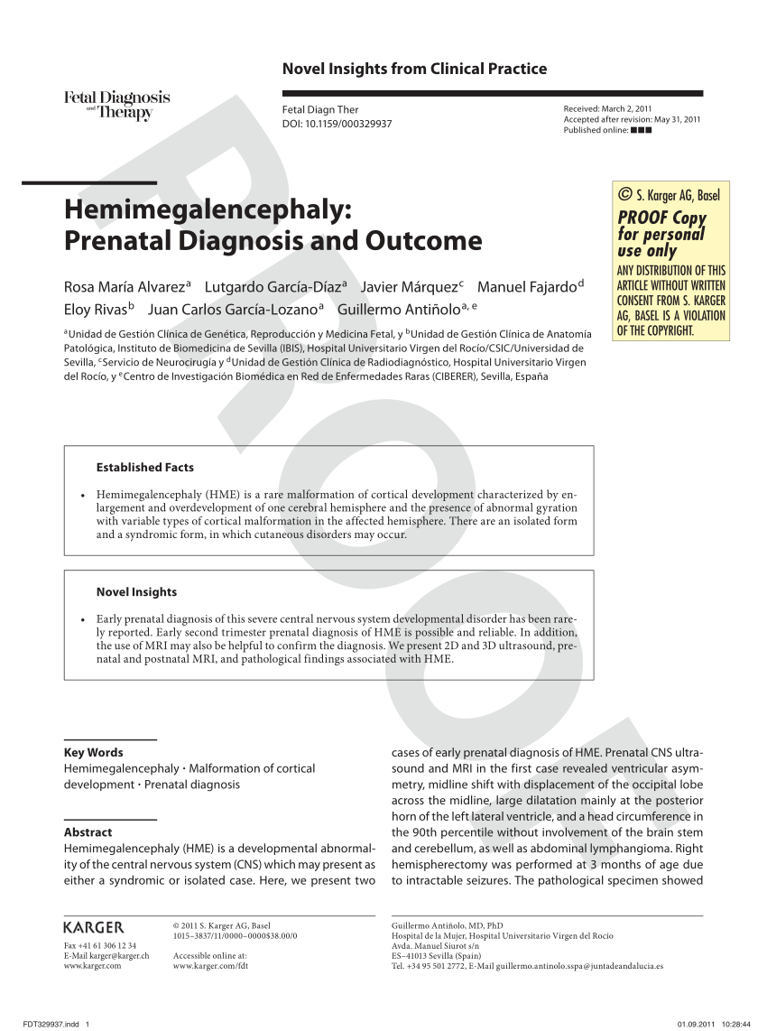 Pdf Hemimegalencephaly Prenatal Diagnosis And Outcome