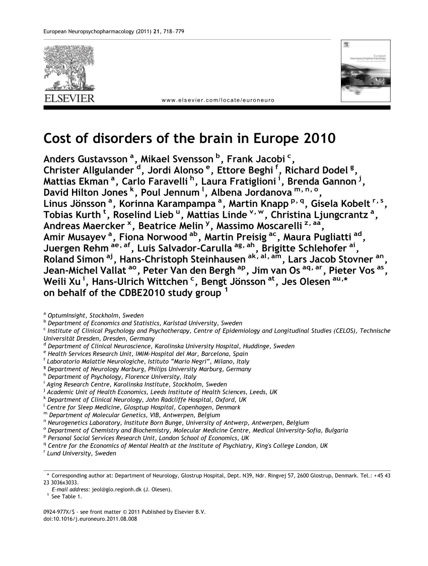PDF) Cost of disorders of brain in Europe 2010