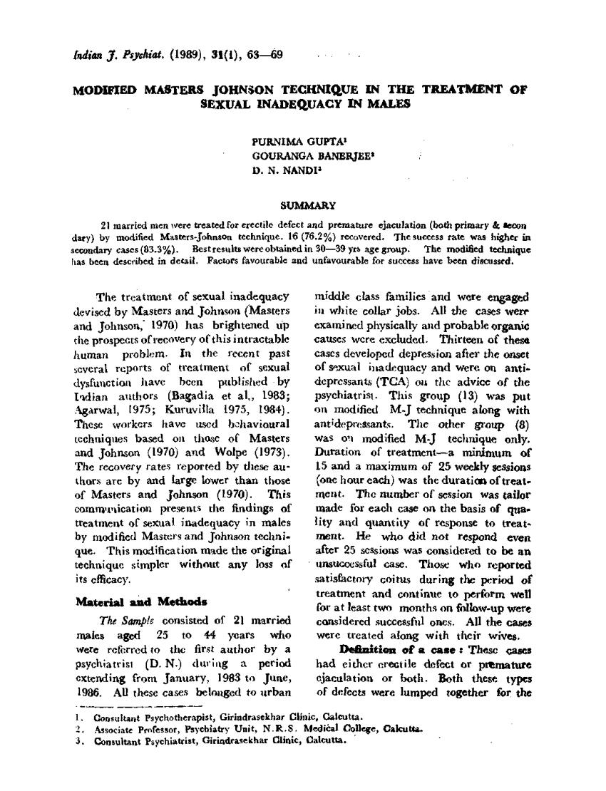 PDF Modified masters johnson technique in the treatment of sexual