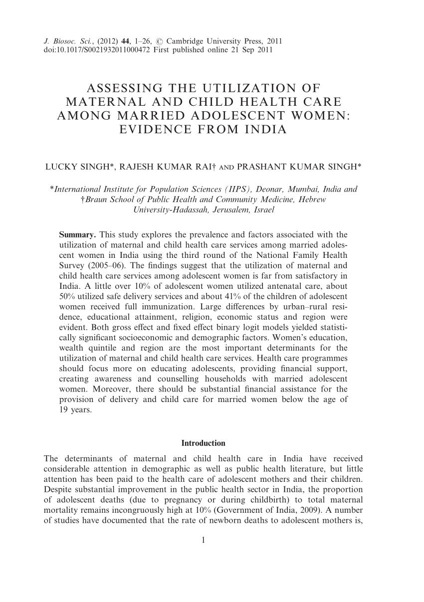 PDF) Maternal and child health care: adequacy index in public