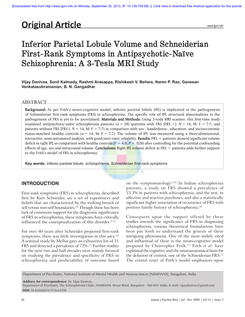 (PDF) Inferior Parietal Lobule Volume and Schneiderian ...