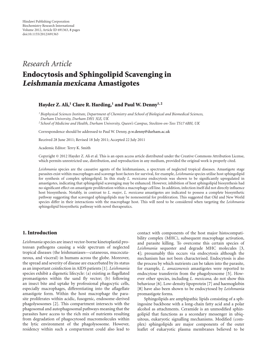 Pdf Endocytosis And Sphingolipid Scavenging In Leishmania - 