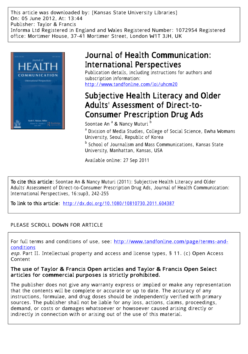 Subjective Health Literacy And Older Adults Assessment Of Direct