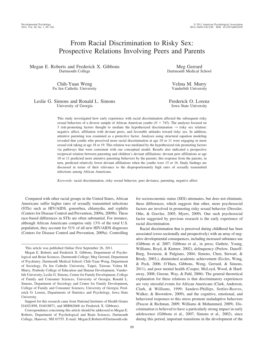 Pdf From Racial Discrimination To Risky Sex Prospective Relations