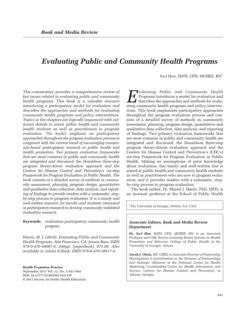 (PDF) Evaluating Public and Community Health Programs