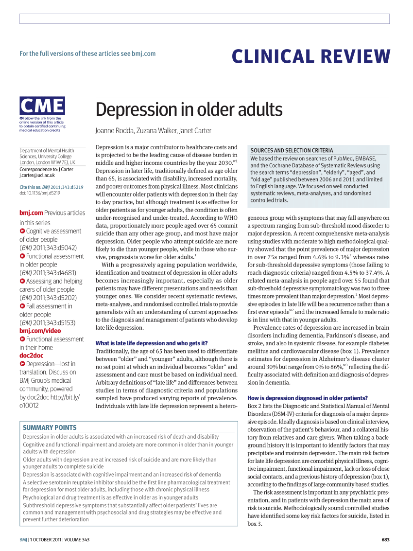 research paper on depression in the elderly
