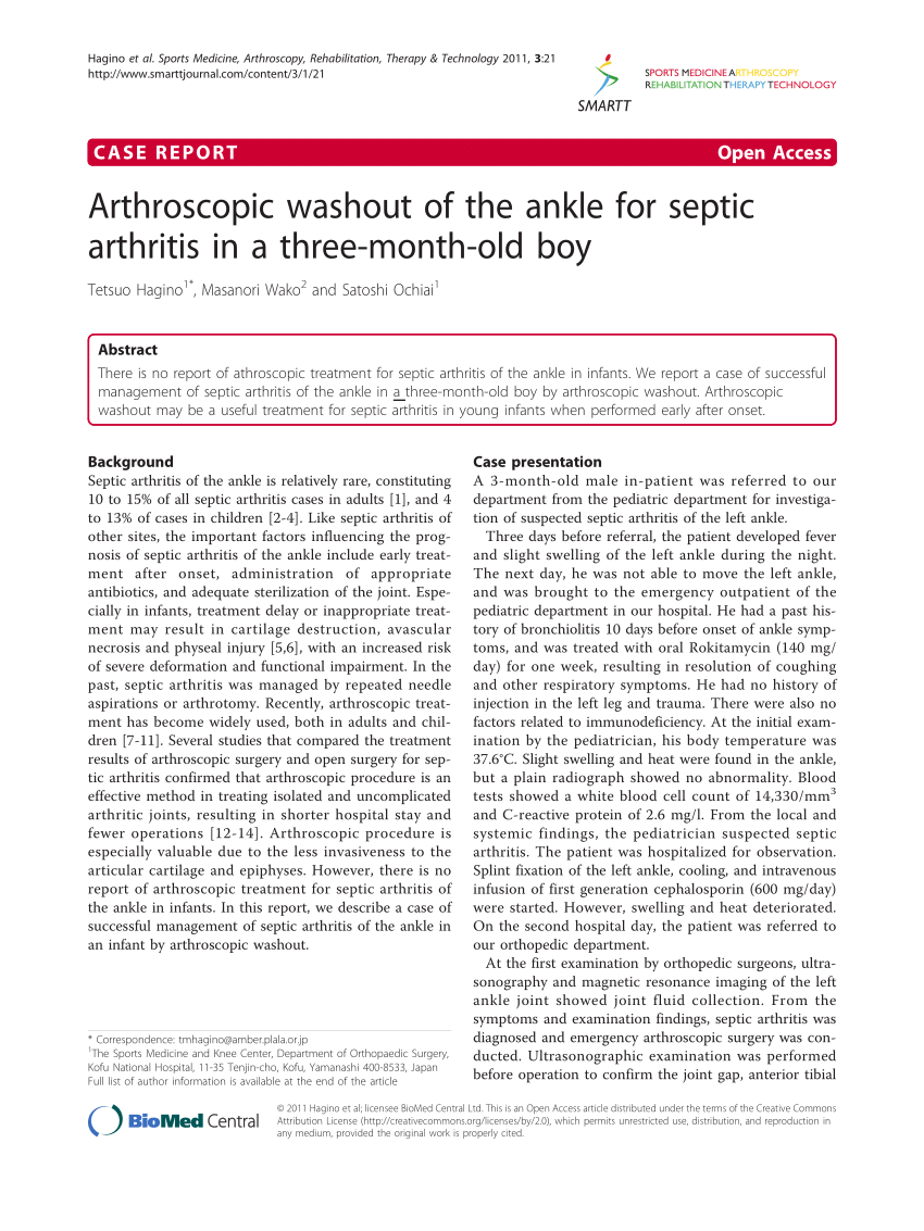 Pdf Arthroscopic Washout Of The Ankle For Septic Arthritis In A Three