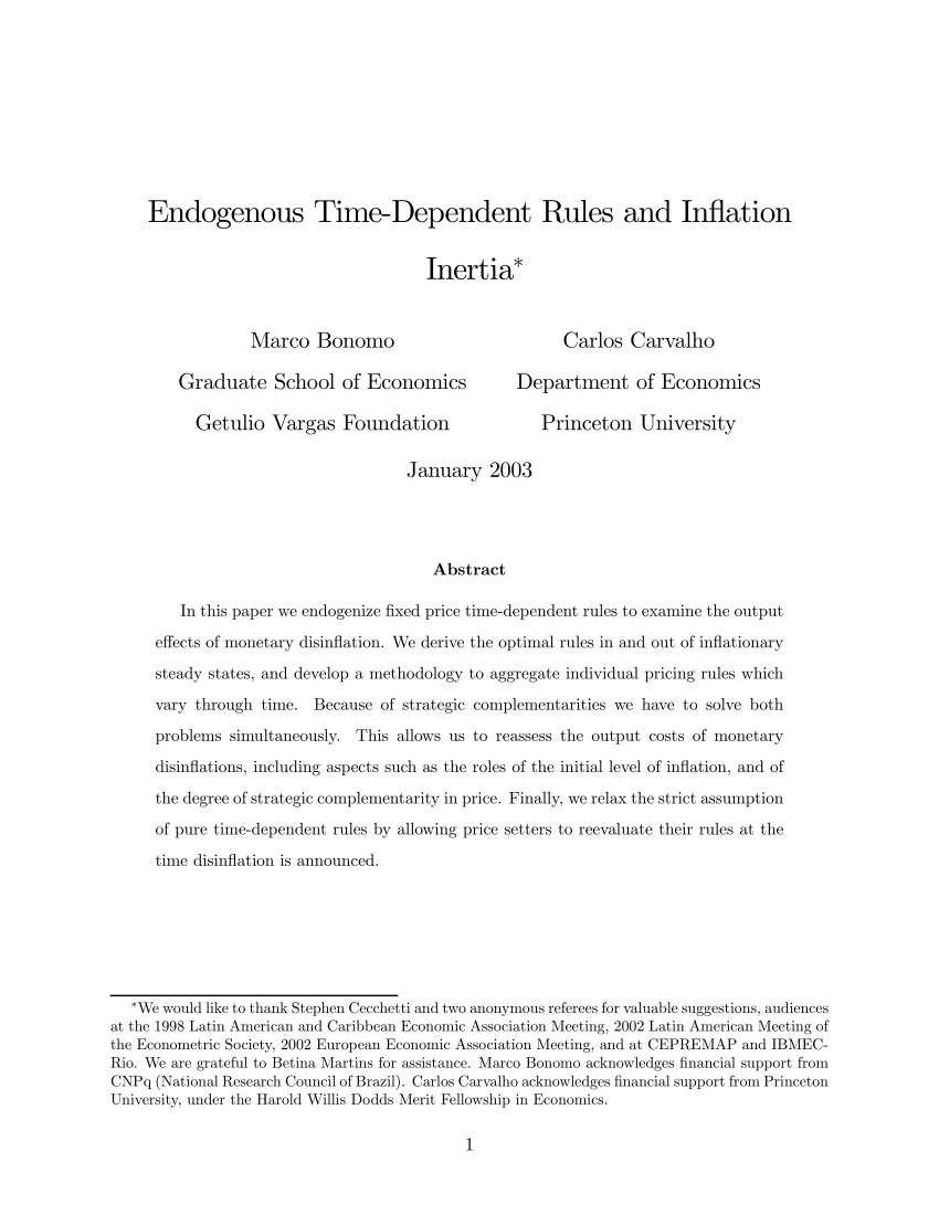 Pdf Endogenous Time Dependent Rules And Inflation Inertia