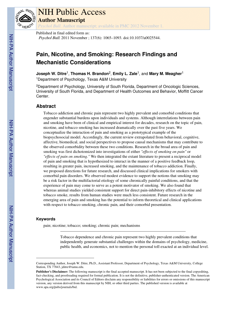 Nicotine Vs Smoking Research Paper