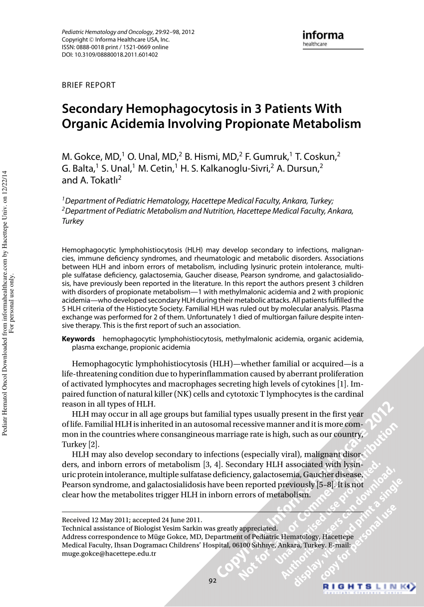 PDF Secondary Hemophagocytosis in 3 Patients With Organic  