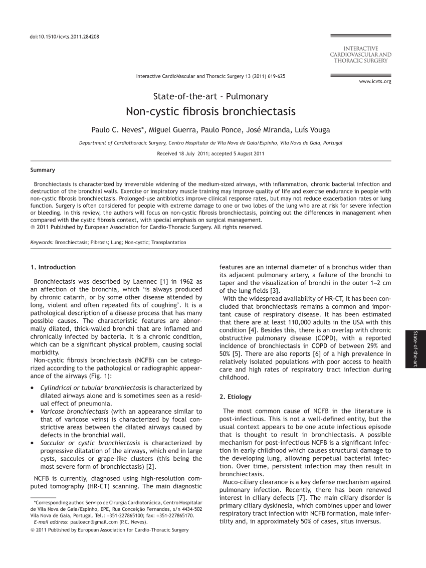 PDF Non cystic fibrosis bronchiectasis