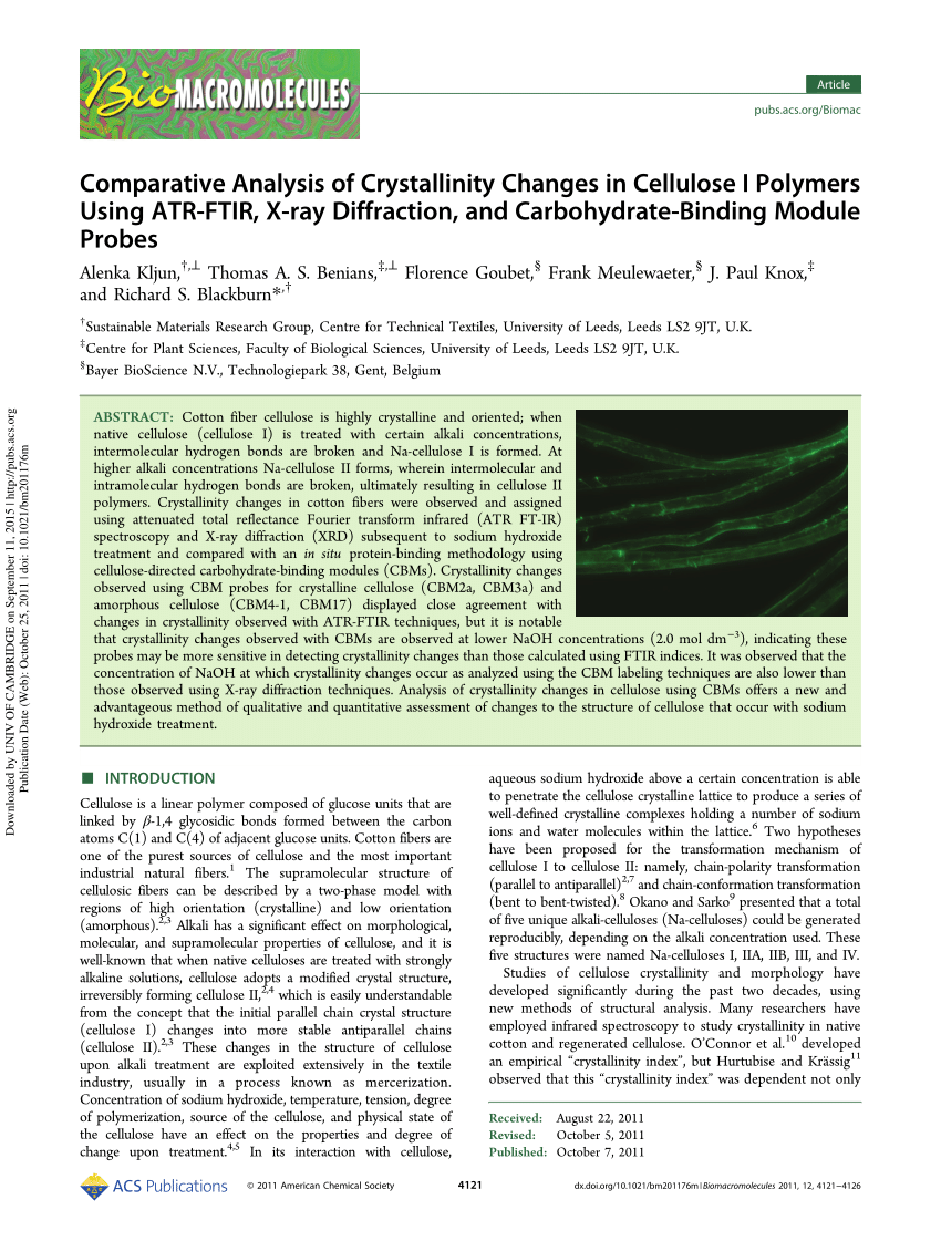 Pdf Comparative Analysis Of Crystallinity Changes In Cellulose I Polymers Using Atr Ftir X Ray Diffraction And Carbohydrate Binding Module Probes