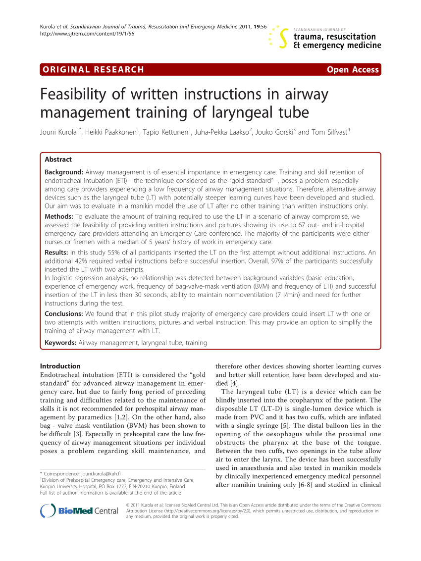 PDF) Feasibility of written instructions in airway management ...