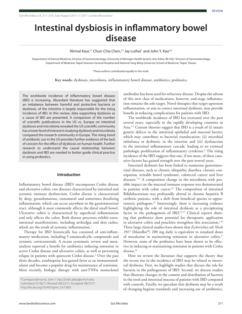 Pdf Intestinal Dysbiosis In Inflammatory Bowel Disease 