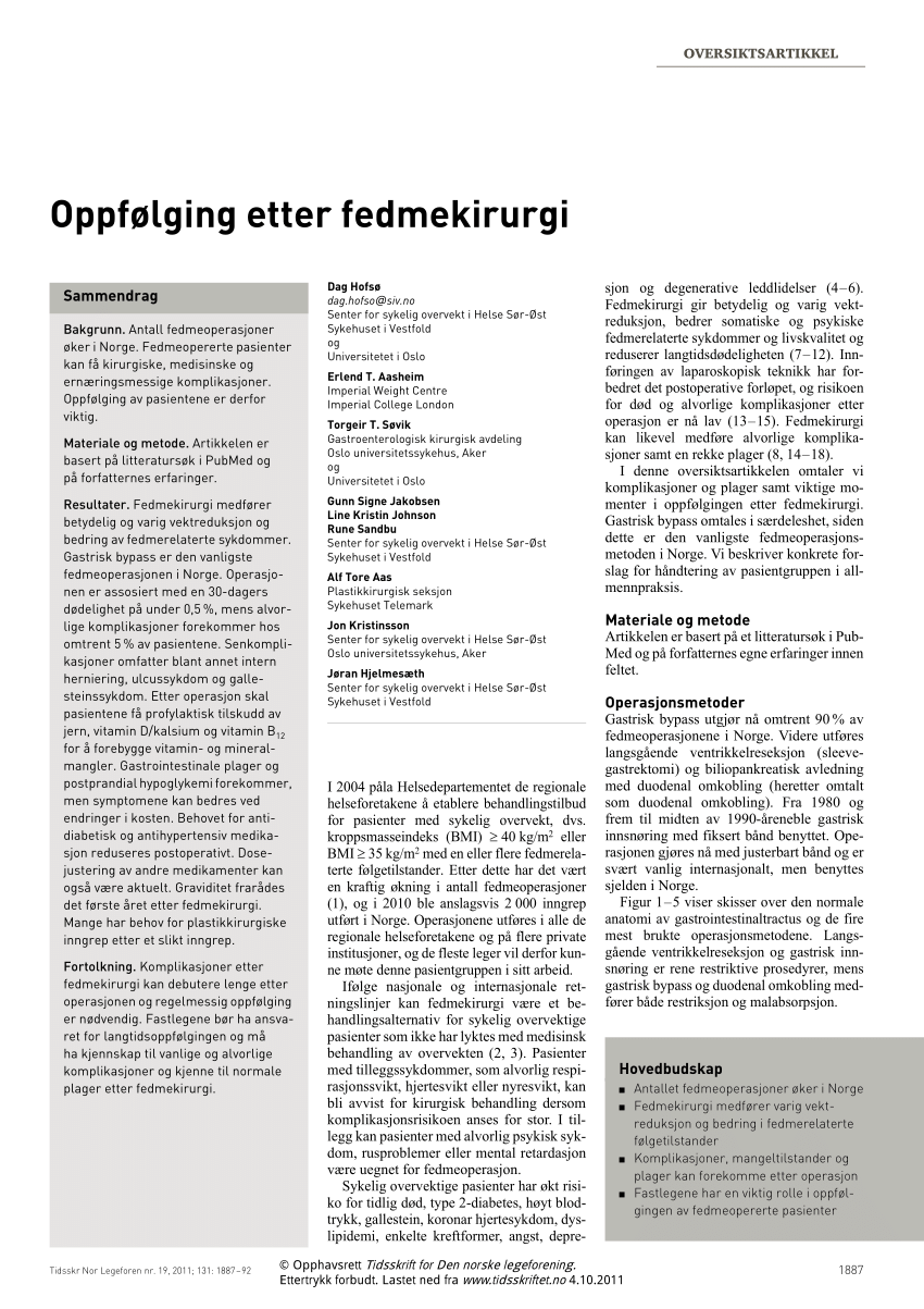 Plastic surgery after bariatric surgery  Tidsskrift for Den norske  legeforening