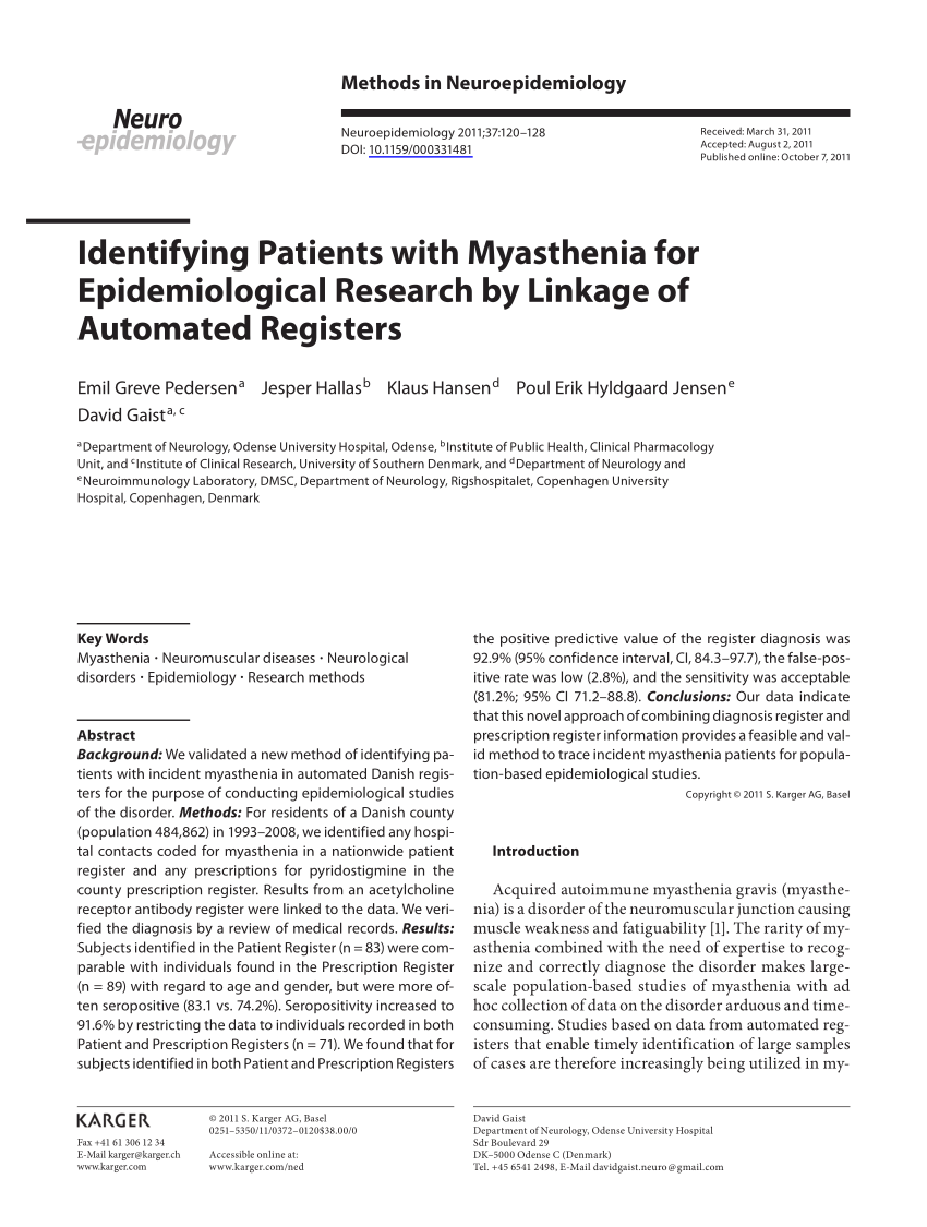 Pdf Identifying Patients With Myasthenia For Epidemiological Research By Linkage Of Automated Registers